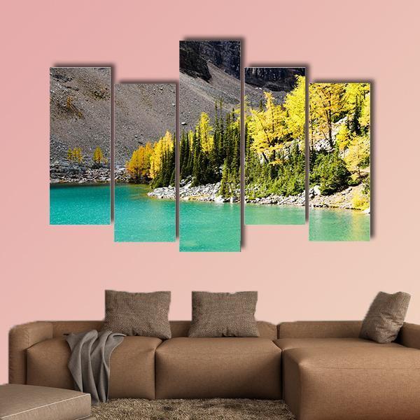 Lake Agnes In Autumn Canvas Wall Art-5 Pop-Gallery Wrap-47" x 32"-Tiaracle