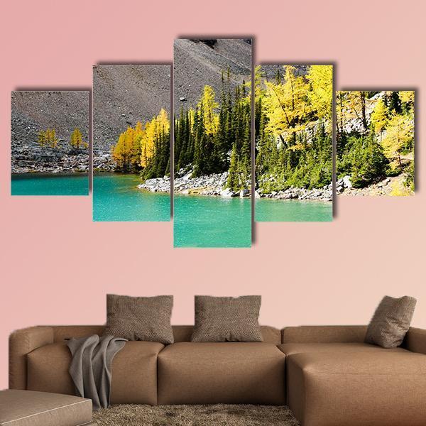 Lake Agnes In Autumn Canvas Wall Art-5 Star-Gallery Wrap-62" x 32"-Tiaracle