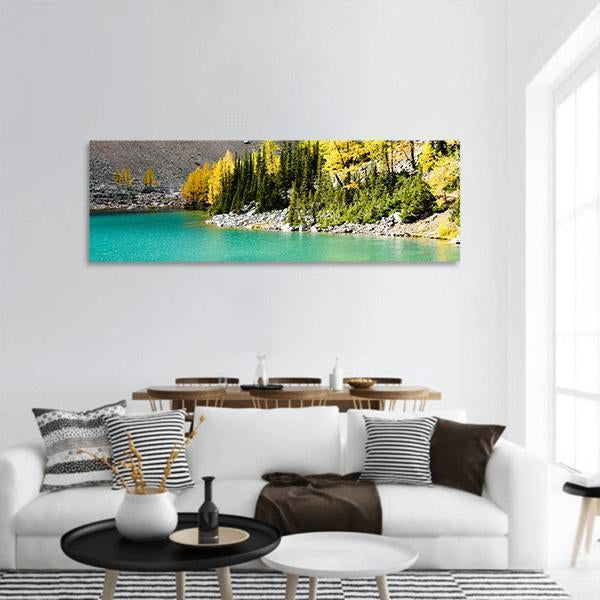 Lake Agnes In Autumn Panoramic Canvas Wall Art-1 Piece-36" x 12"-Tiaracle