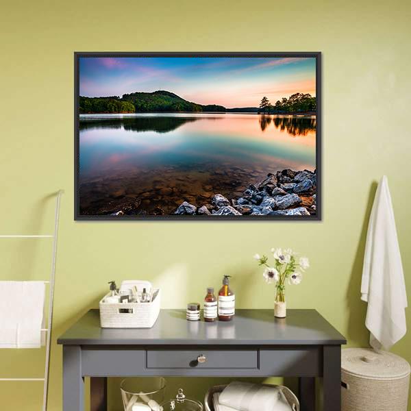 Lake Allatoona At Sunrise Canvas Wall Art-1 Piece-Floating Frame-24" x 16"-Tiaracle