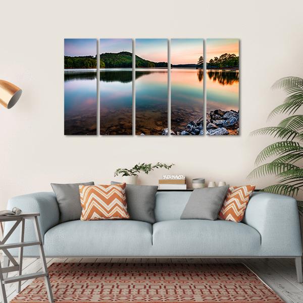 Lake Allatoona At Sunrise Canvas Wall Art-5 Horizontal-Gallery Wrap-22" x 12"-Tiaracle