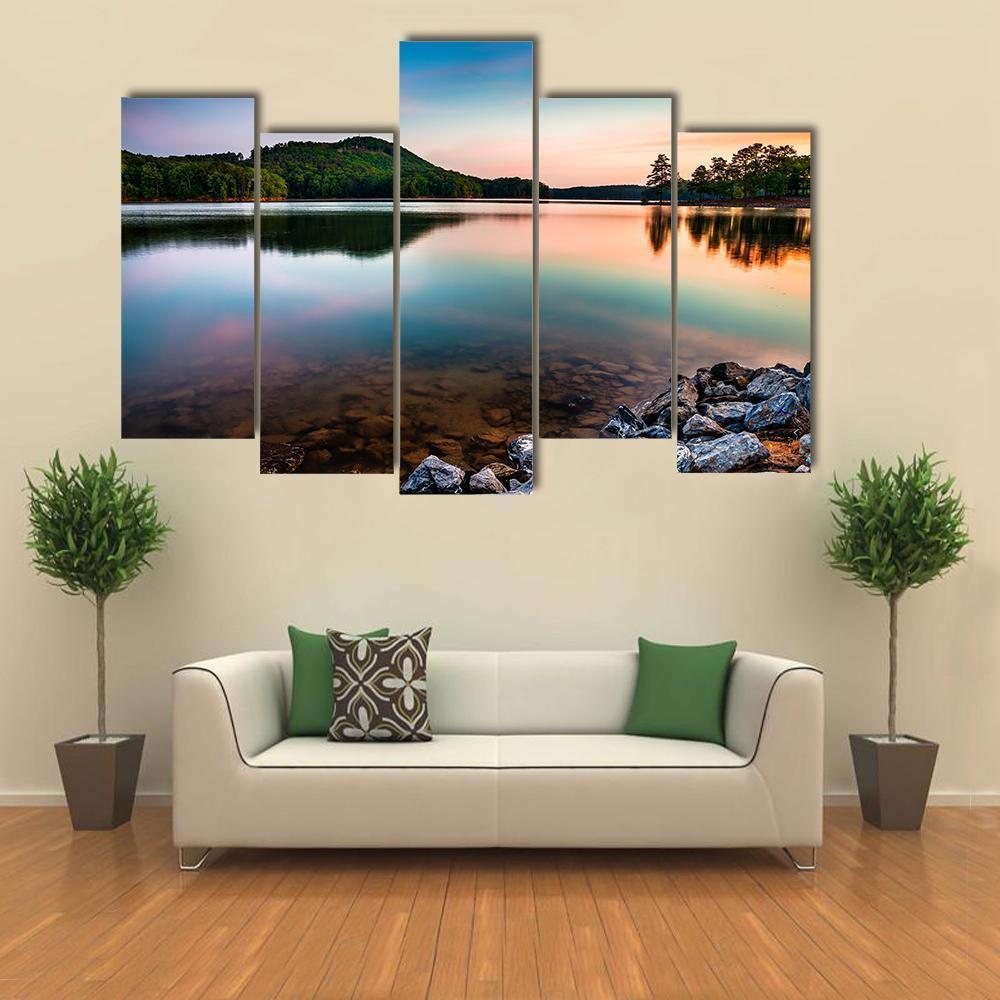 Lake Allatoona At Sunrise Canvas Wall Art-5 Pop-Gallery Wrap-47" x 32"-Tiaracle