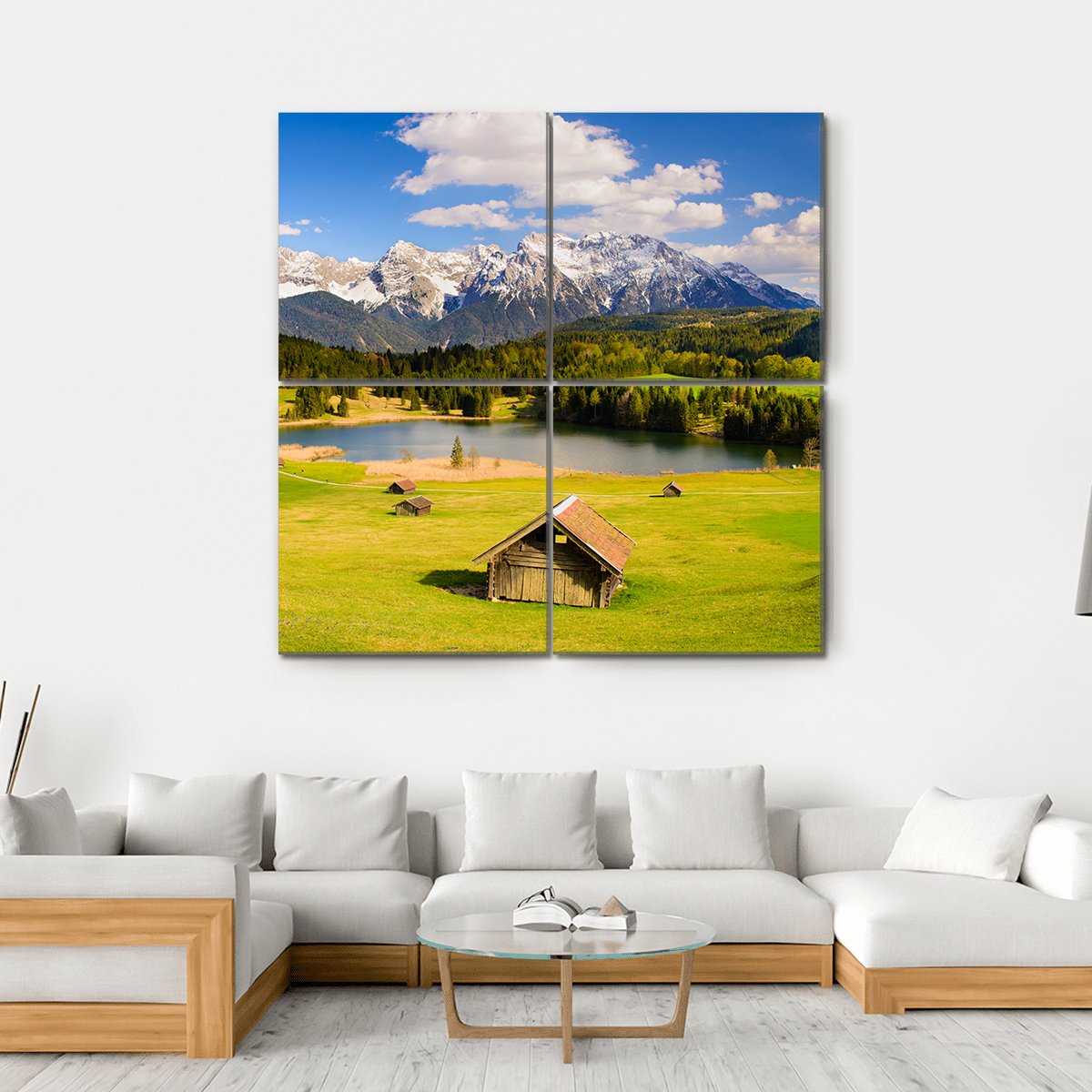 Lake & Alps Mountains Bavaria Canvas Wall Art-4 Square-Gallery Wrap-17" x 17"-Tiaracle