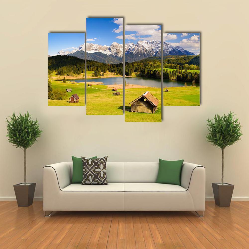 Lake & Alps Mountains Bavaria Canvas Wall Art-4 Pop-Gallery Wrap-50" x 32"-Tiaracle