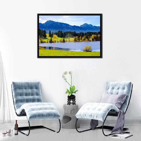 Lake &amp; Alps Mountains Canvas Wall Art-1 Piece-Floating Frame-36" x 24"-Tiaracle