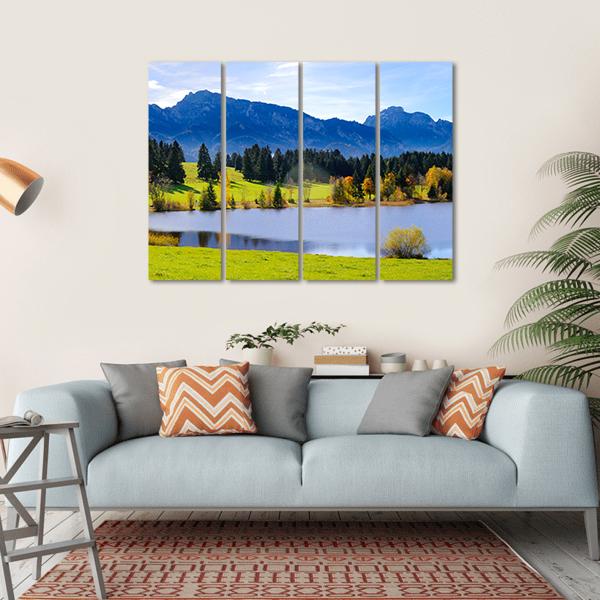 Lake &amp; Alps Mountains Canvas Wall Art-4 Horizontal-Gallery Wrap-34" x 24"-Tiaracle