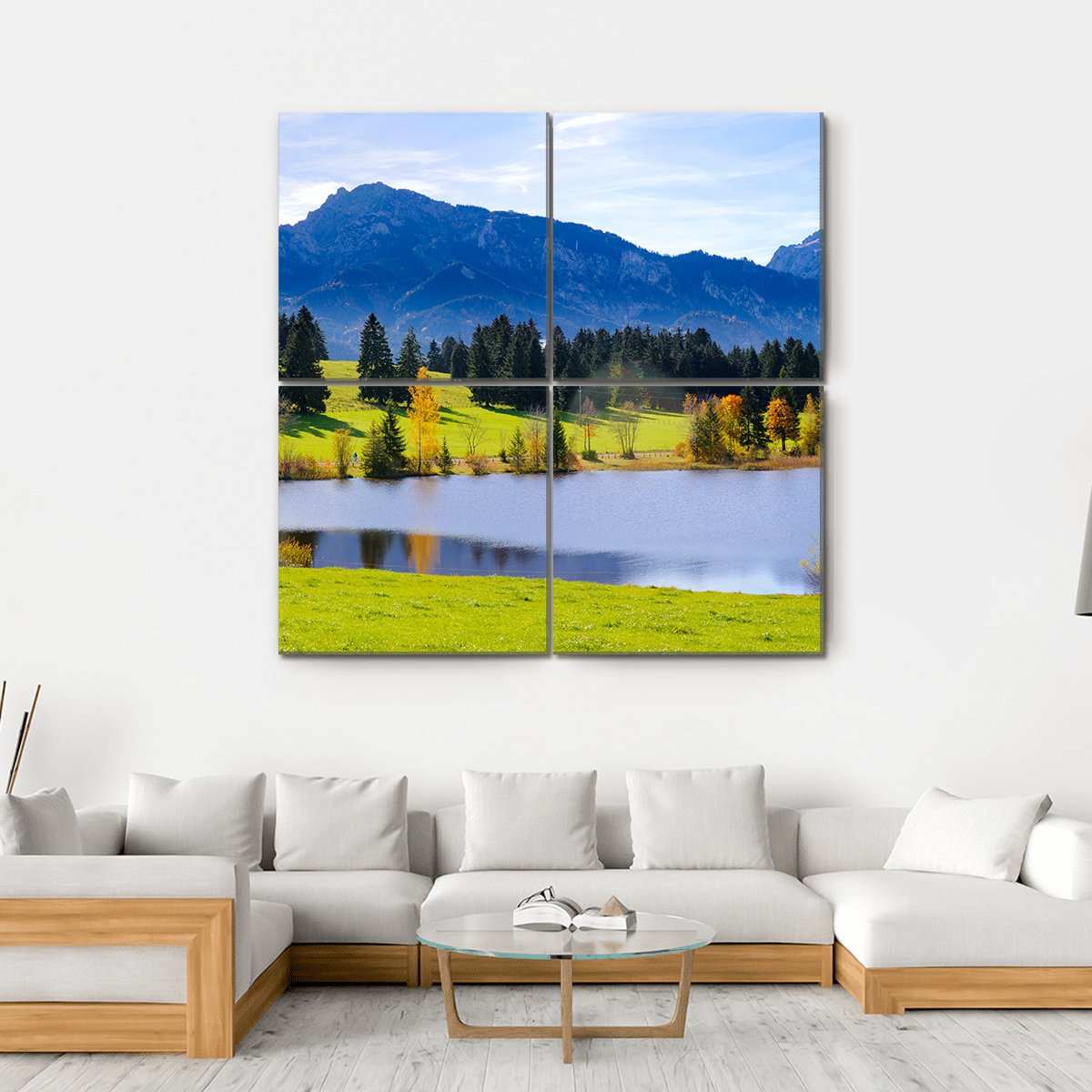 Lake &amp; Alps Mountains Canvas Wall Art-4 Square-Gallery Wrap-17" x 17"-Tiaracle