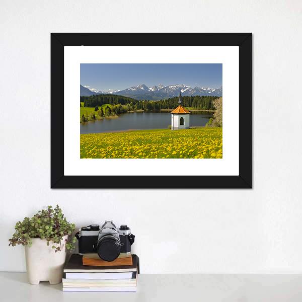 Lake & Alps Mountains In Spring Canvas Wall Art-1 Piece-Framed Print-30" x 20"-Tiaracle
