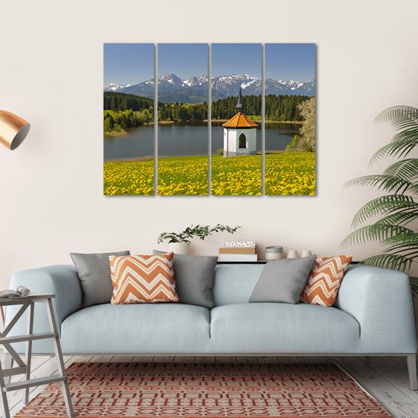 Lake &amp; Alps Mountains In Spring Canvas Wall Art-4 Horizontal-Gallery Wrap-34" x 24"-Tiaracle