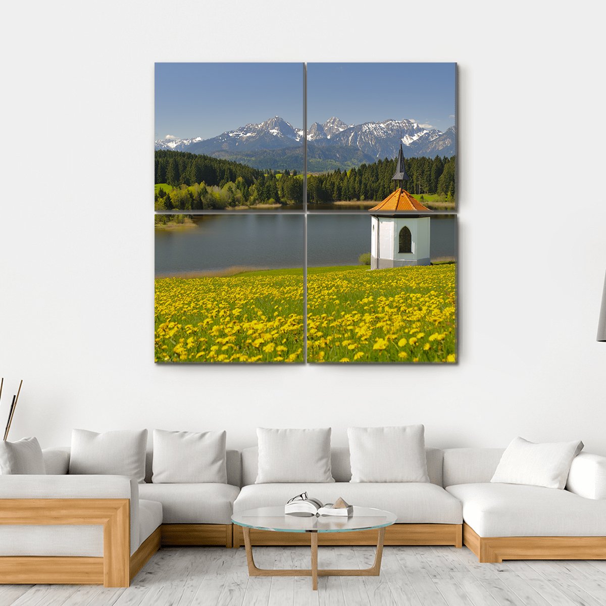 Lake &amp; Alps Mountains In Spring Canvas Wall Art-4 Square-Gallery Wrap-17" x 17"-Tiaracle