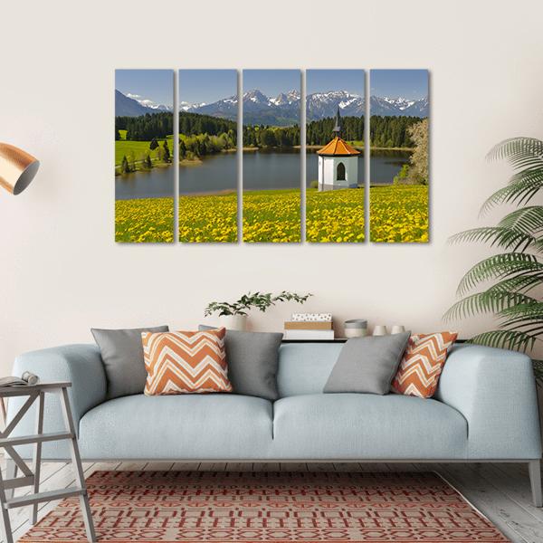 Lake &amp; Alps Mountains In Spring Canvas Wall Art-5 Horizontal-Gallery Wrap-22" x 12"-Tiaracle