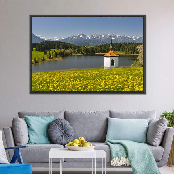 Lake &amp; Alps Mountains In Spring Canvas Wall Art-5 Horizontal-Gallery Wrap-22" x 12"-Tiaracle