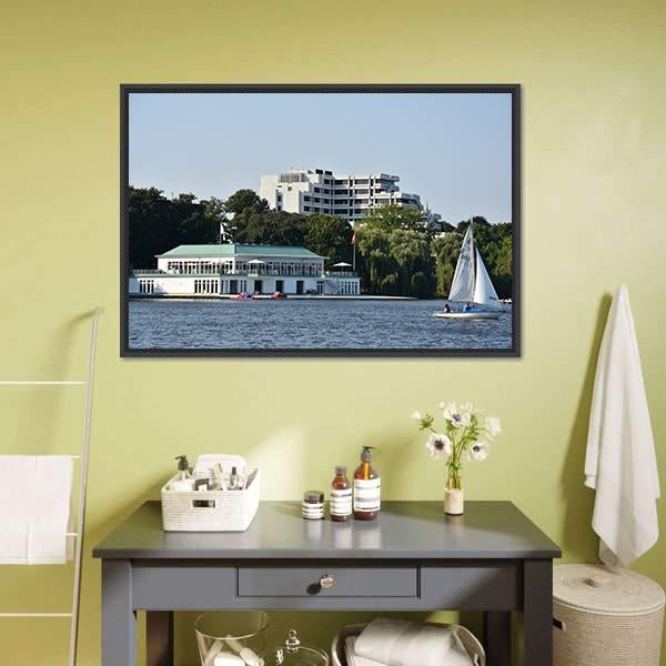 Lake Alster In Hamburg Canvas Wall Art-1 Piece-Floating Frame-24" x 16"-Tiaracle