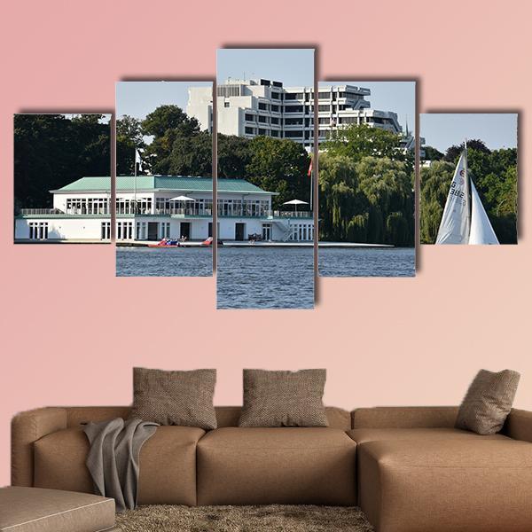 Lake Alster In Hamburg Canvas Wall Art-5 Star-Gallery Wrap-62" x 32"-Tiaracle