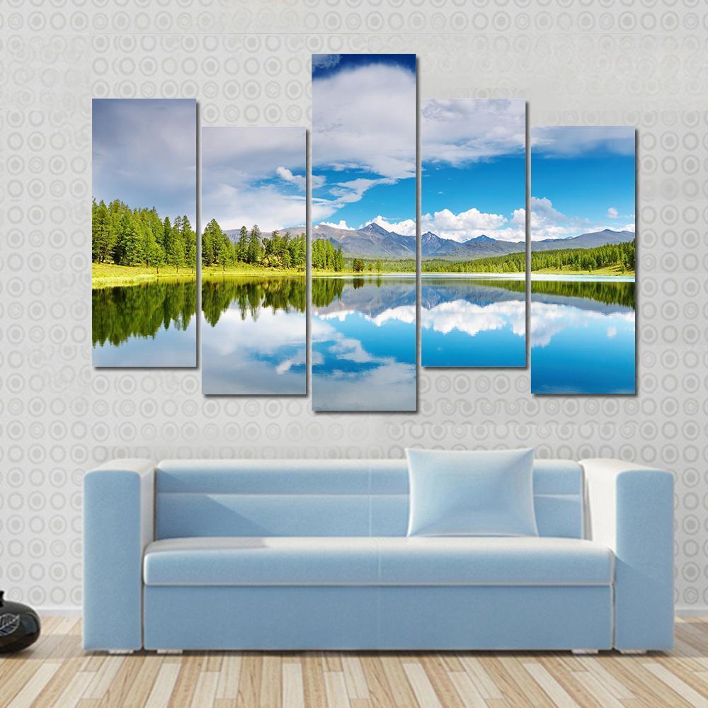 Lake Altai Mountains Canvas Wall Art-5 Pop-Gallery Wrap-47" x 32"-Tiaracle
