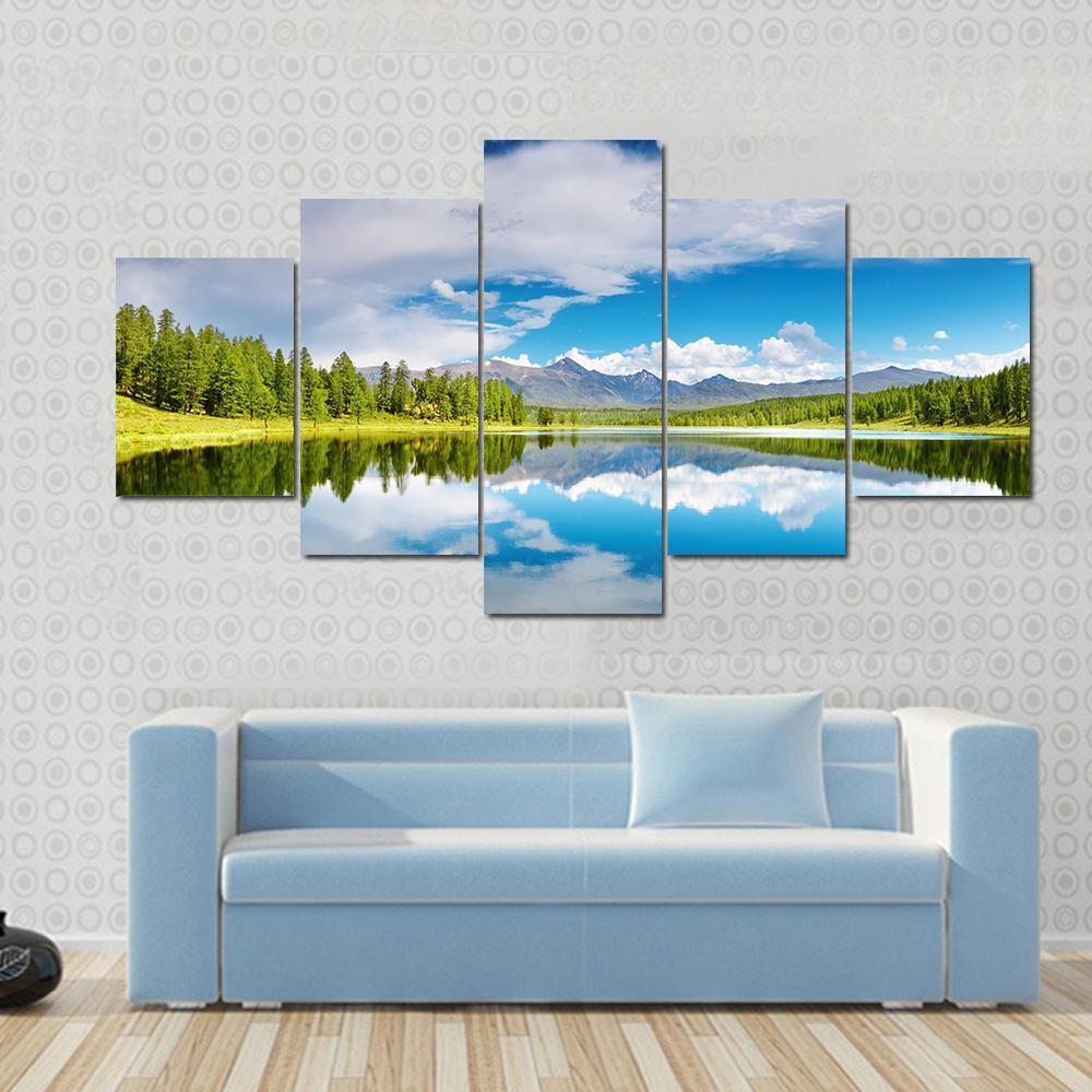 Lake Altai Mountains Canvas Wall Art-5 Star-Gallery Wrap-62" x 32"-Tiaracle