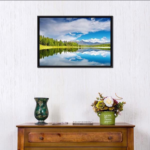 Lake Altai Mountains Canvas Wall Art-1 Piece-Floating Frame-24" x 16"-Tiaracle