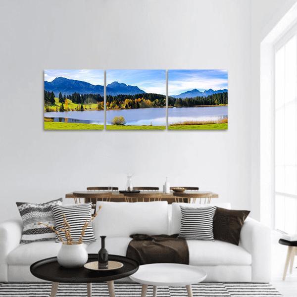 Lake &amp; Alps Mountains Panoramic Canvas Wall Art-3 Piece-25" x 08"-Tiaracle
