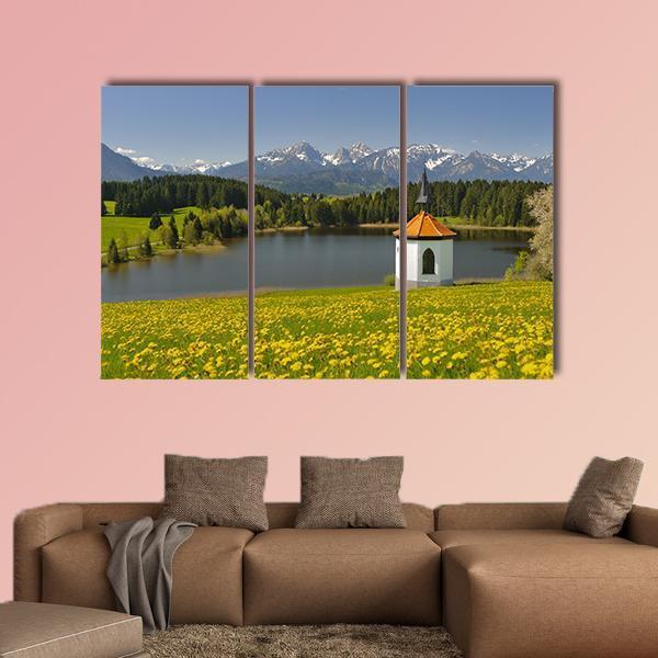 Lake & Alps Mountains In Spring Canvas Wall Art-3 Horizontal-Gallery Wrap-37" x 24"-Tiaracle