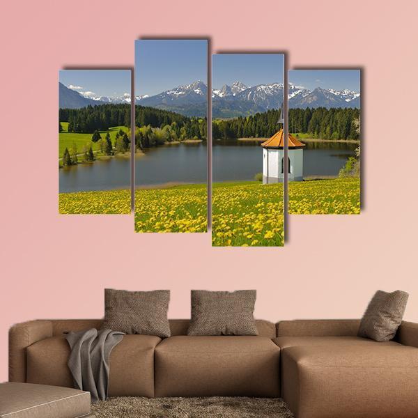Lake & Alps Mountains In Spring Canvas Wall Art-4 Pop-Gallery Wrap-50" x 32"-Tiaracle