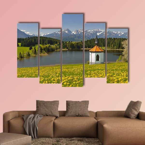 Lake & Alps Mountains In Spring Canvas Wall Art-5 Pop-Gallery Wrap-47" x 32"-Tiaracle