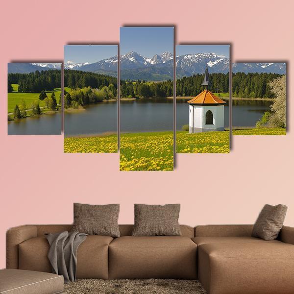Lake &amp; Alps Mountains In Spring Canvas Wall Art-5 Star-Gallery Wrap-62" x 32"-Tiaracle