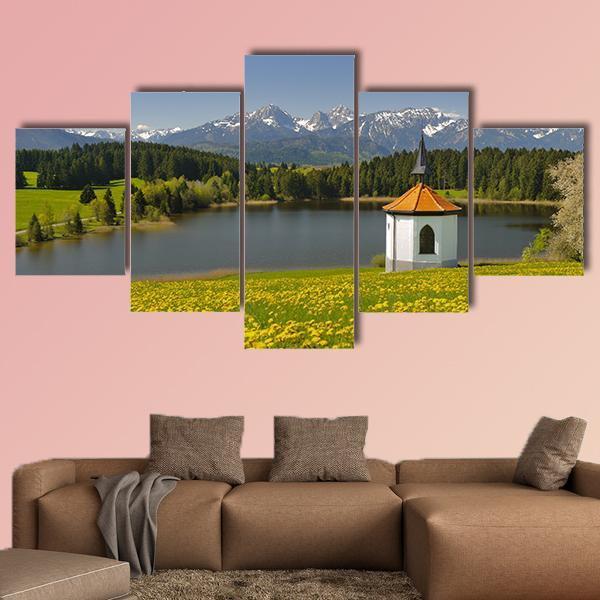 Lake & Alps Mountains In Spring Canvas Wall Art-5 Pop-Gallery Wrap-47" x 32"-Tiaracle