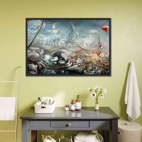 Lake And Flowers Canvas Wall Art-1 Piece-Floating Frame-24" x 16"-Tiaracle