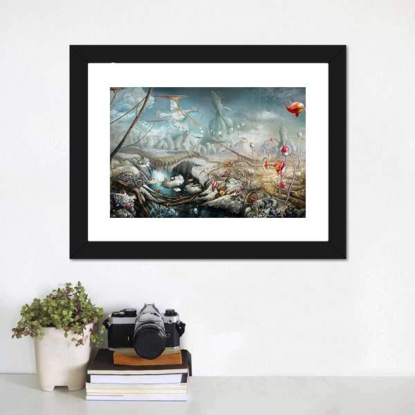 Lake And Flowers Canvas Wall Art-1 Piece-Framed Print-20" x 16"-Tiaracle