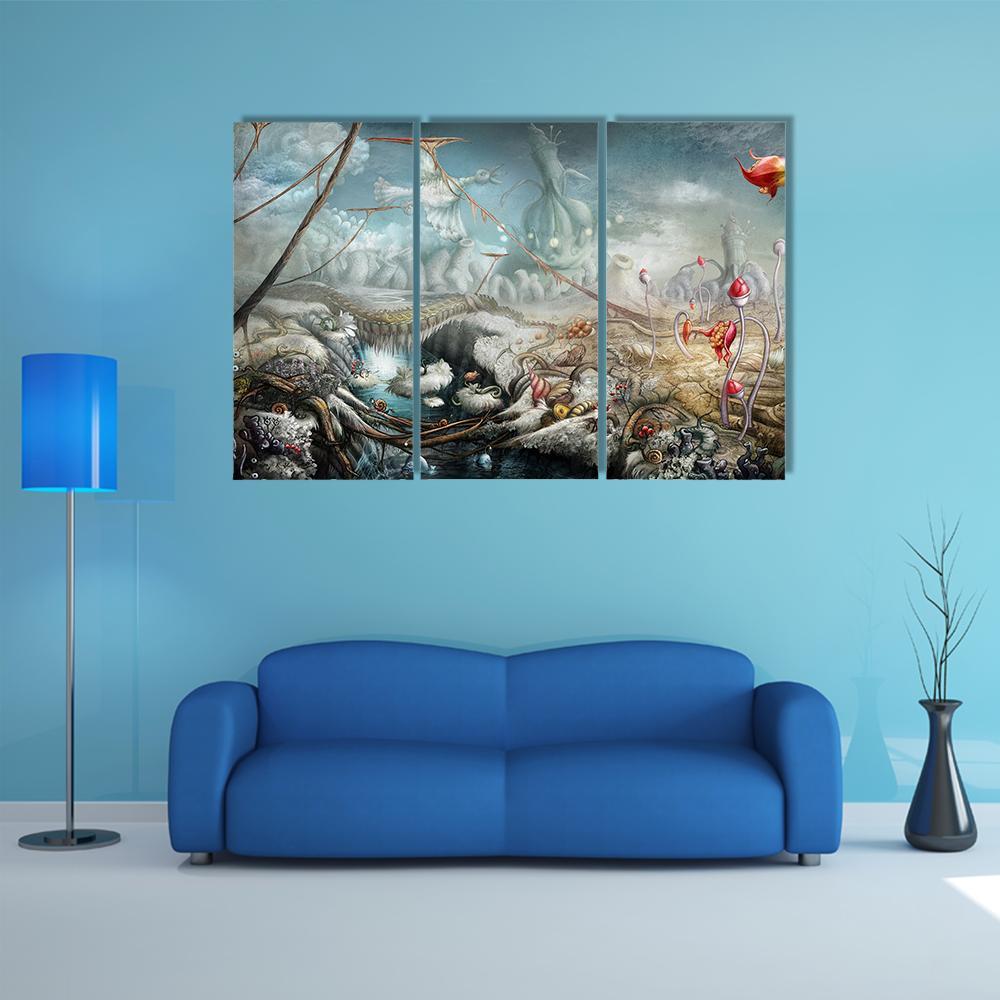 Lake And Flowers Canvas Wall Art-3 Horizontal-Gallery Wrap-37" x 24"-Tiaracle