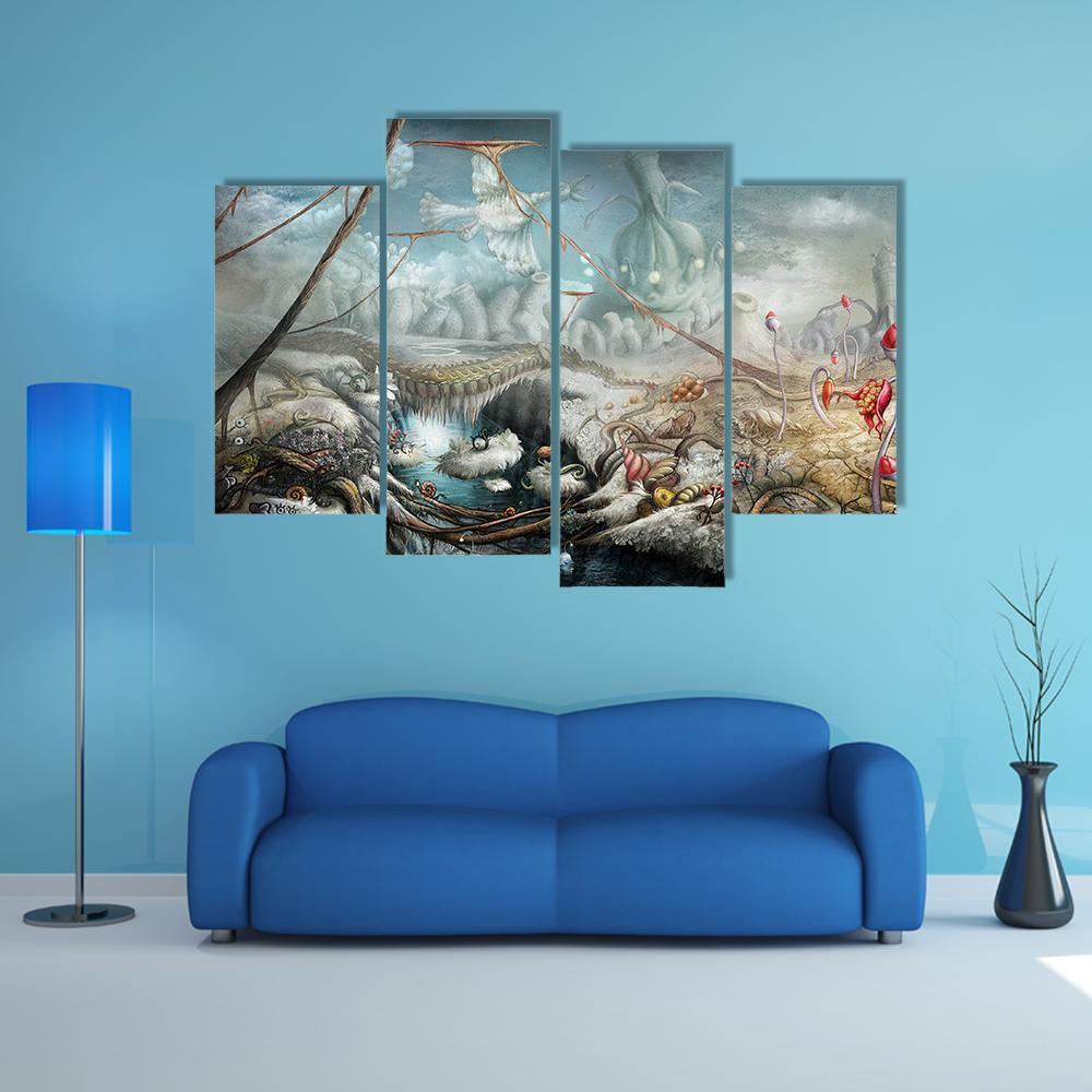 Lake And Flowers Canvas Wall Art-4 Pop-Gallery Wrap-50" x 32"-Tiaracle