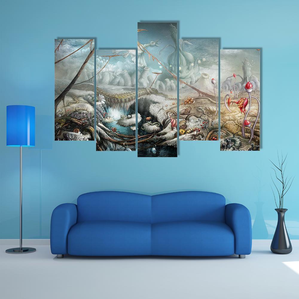 Lake And Flowers Canvas Wall Art-5 Pop-Gallery Wrap-47" x 32"-Tiaracle