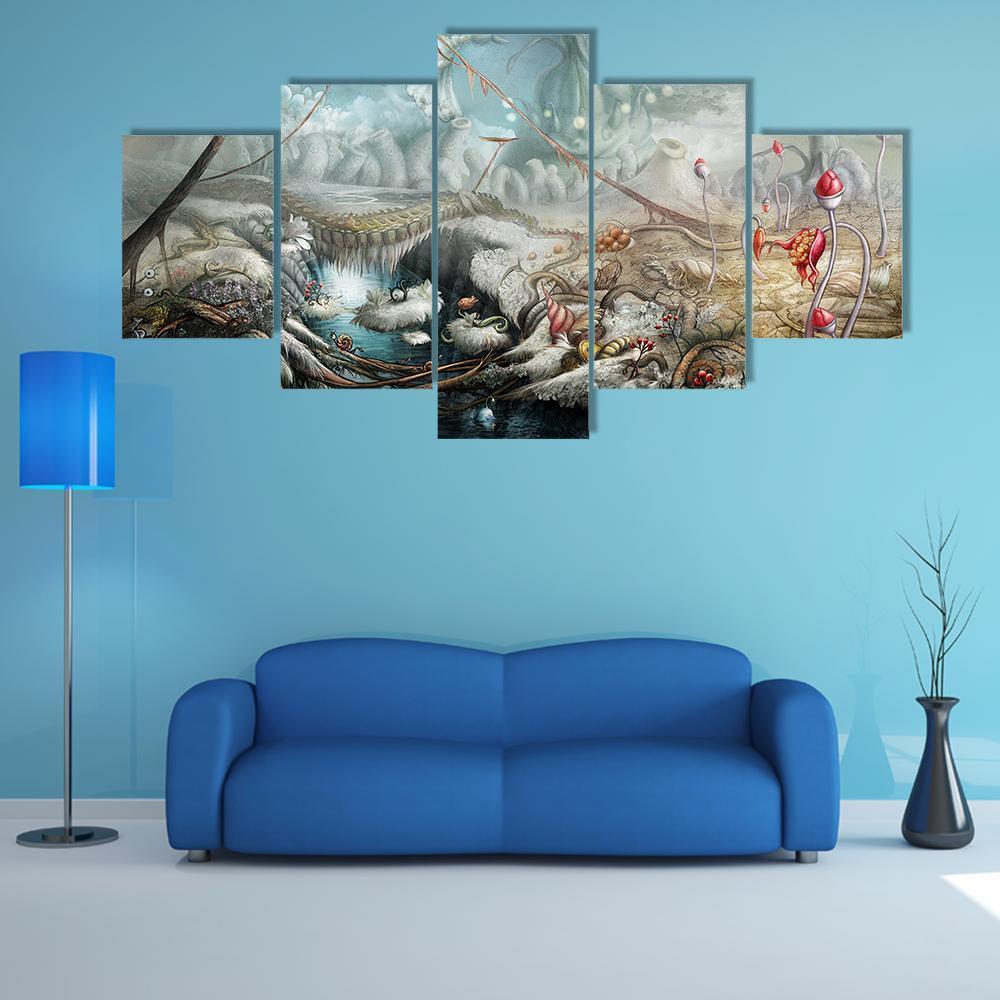 Lake And Flowers Canvas Wall Art-4 Pop-Gallery Wrap-50" x 32"-Tiaracle