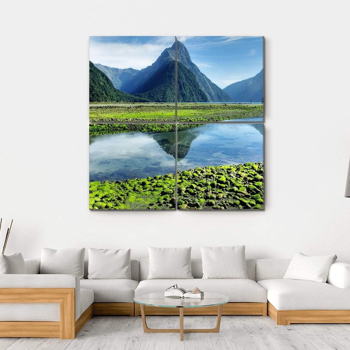 Lake &amp; Mitre Peak Canvas Wall Art-4 Square-Gallery Wrap-17" x 17"-Tiaracle