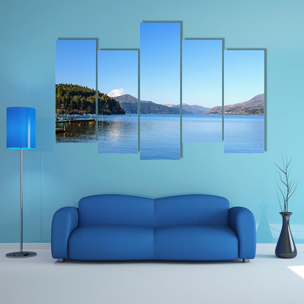 Lake Ashi In Japan Canvas Wall Art-5 Pop-Gallery Wrap-47" x 32"-Tiaracle