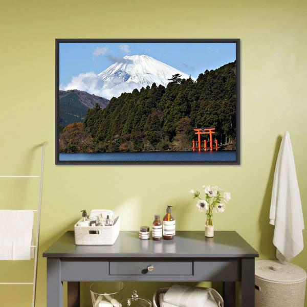 Lake Ashi Japan Canvas Wall Art-1 Piece-Floating Frame-24" x 16"-Tiaracle