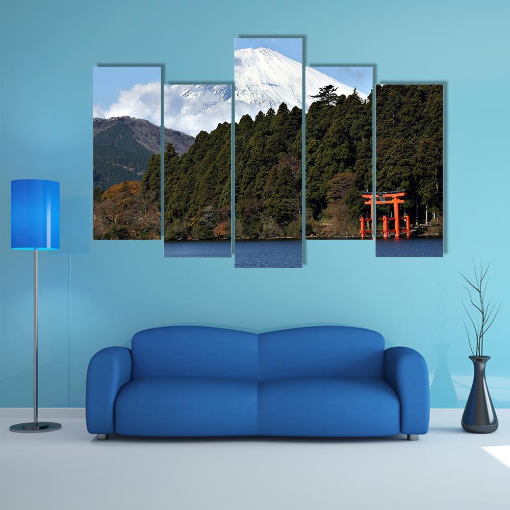 Lake Ashi Japan Canvas Wall Art-5 Pop-Gallery Wrap-47" x 32"-Tiaracle