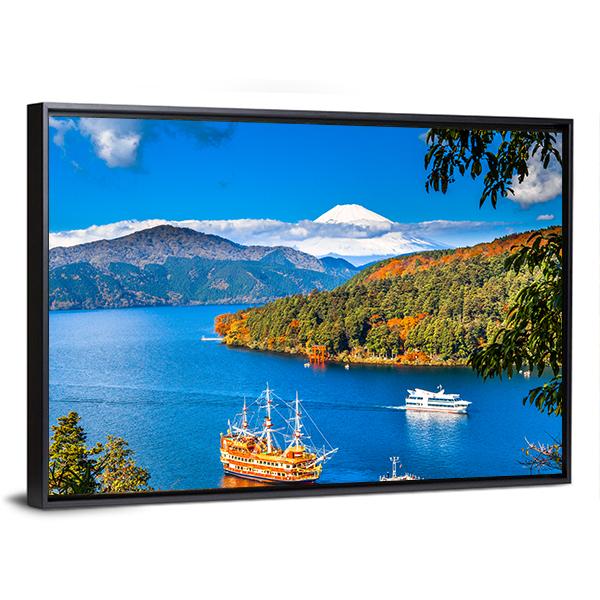 Lake Ashi &amp; Mount Fuji Canvas Wall Art-3 Horizontal-Gallery Wrap-25" x 16"-Tiaracle