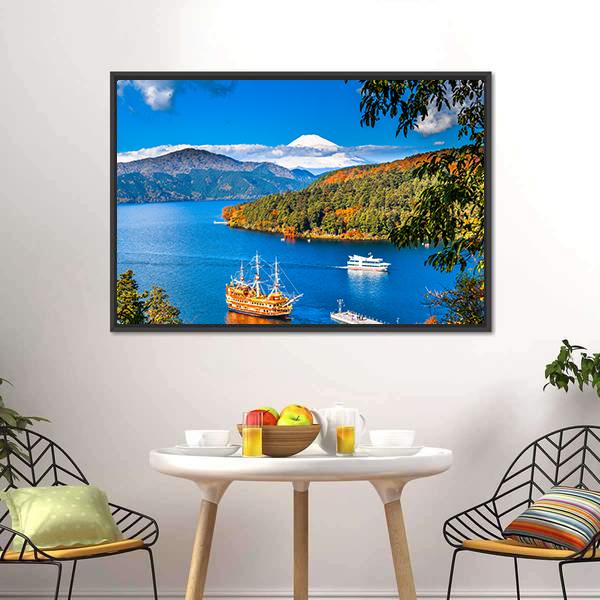 Lake Ashi &amp; Mount Fuji Canvas Wall Art-3 Horizontal-Gallery Wrap-25" x 16"-Tiaracle