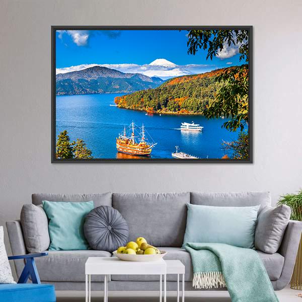 Lake Ashi &amp; Mount Fuji Canvas Wall Art-3 Horizontal-Gallery Wrap-25" x 16"-Tiaracle