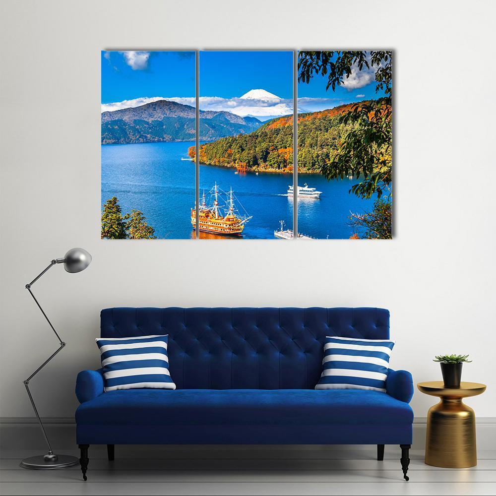 Lake Ashi &amp; Mount Fuji Canvas Wall Art-3 Horizontal-Gallery Wrap-37" x 24"-Tiaracle