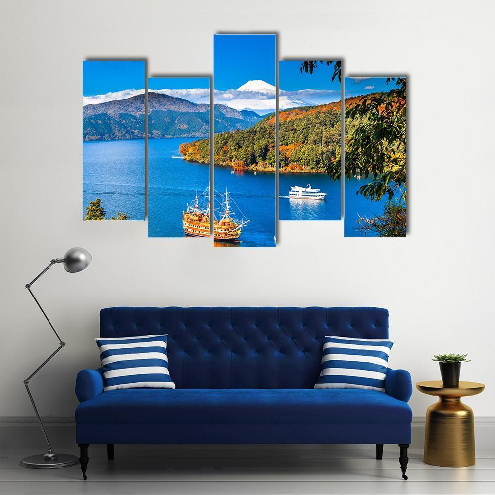 Lake Ashi & Mount Fuji Canvas Wall Art-5 Pop-Gallery Wrap-47" x 32"-Tiaracle