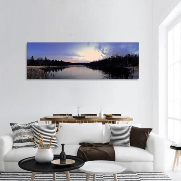 Lake At Sunset Panoramic Canvas Wall Art-1 Piece-36" x 12"-Tiaracle