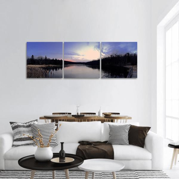 Lake At Sunset Panoramic Canvas Wall Art-3 Piece-25" x 08"-Tiaracle