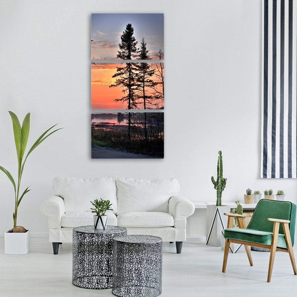 Lake At Sunset Twilight Vertical Canvas Wall Art-3 Vertical-Gallery Wrap-12" x 25"-Tiaracle