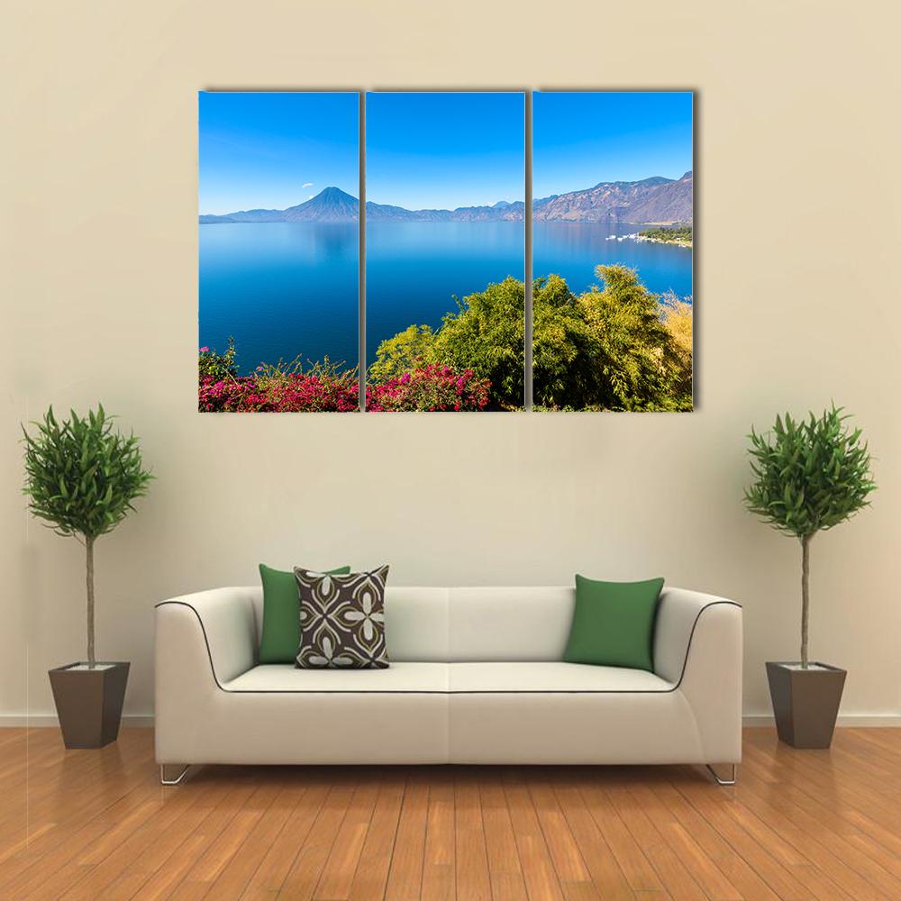 Lake Atitlan With Volcanoes Canvas Wall Art-3 Horizontal-Gallery Wrap-25" x 16"-Tiaracle