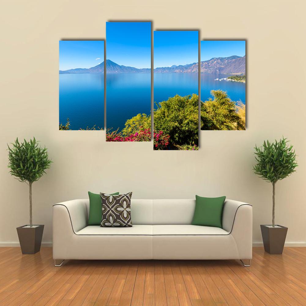 Lake Atitlan With Volcanoes Canvas Wall Art-4 Pop-Gallery Wrap-34" x 20"-Tiaracle
