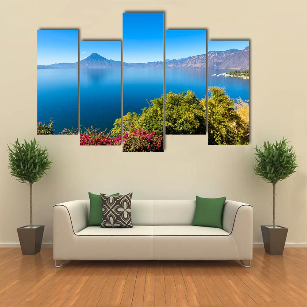 Lake Atitlan With Volcanoes Canvas Wall Art-5 Pop-Gallery Wrap-32" x 21"-Tiaracle