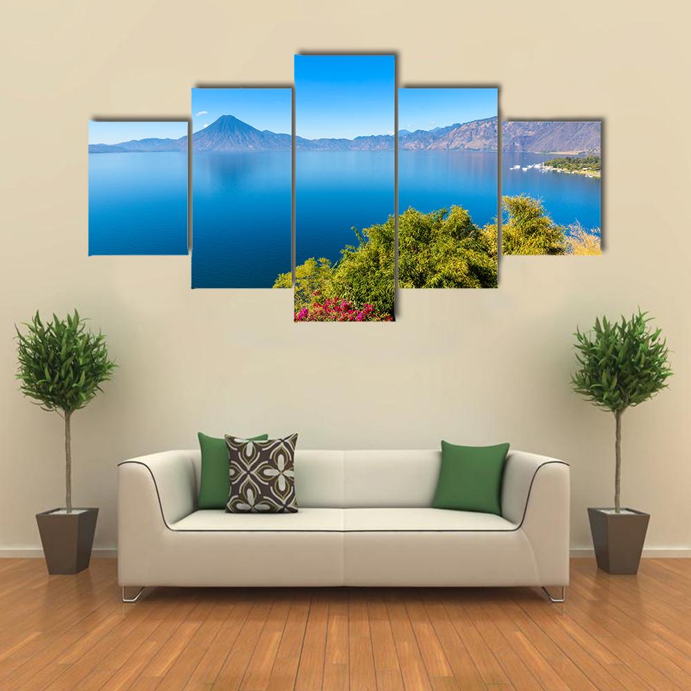 Lake Atitlan With Volcanoes Canvas Wall Art-5 Star-Gallery Wrap-42" x 21"-Tiaracle