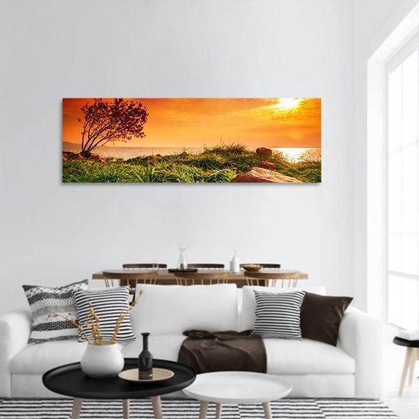 Sunset At Lake Balaton Panoramic Canvas Wall Art-1 Piece-36" x 12"-Tiaracle